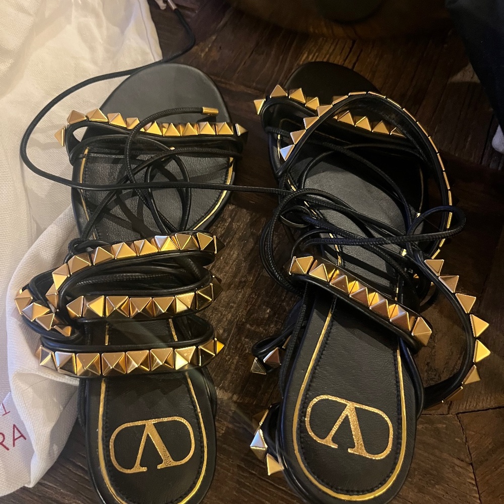 Valentino black and gold gladiator sandals